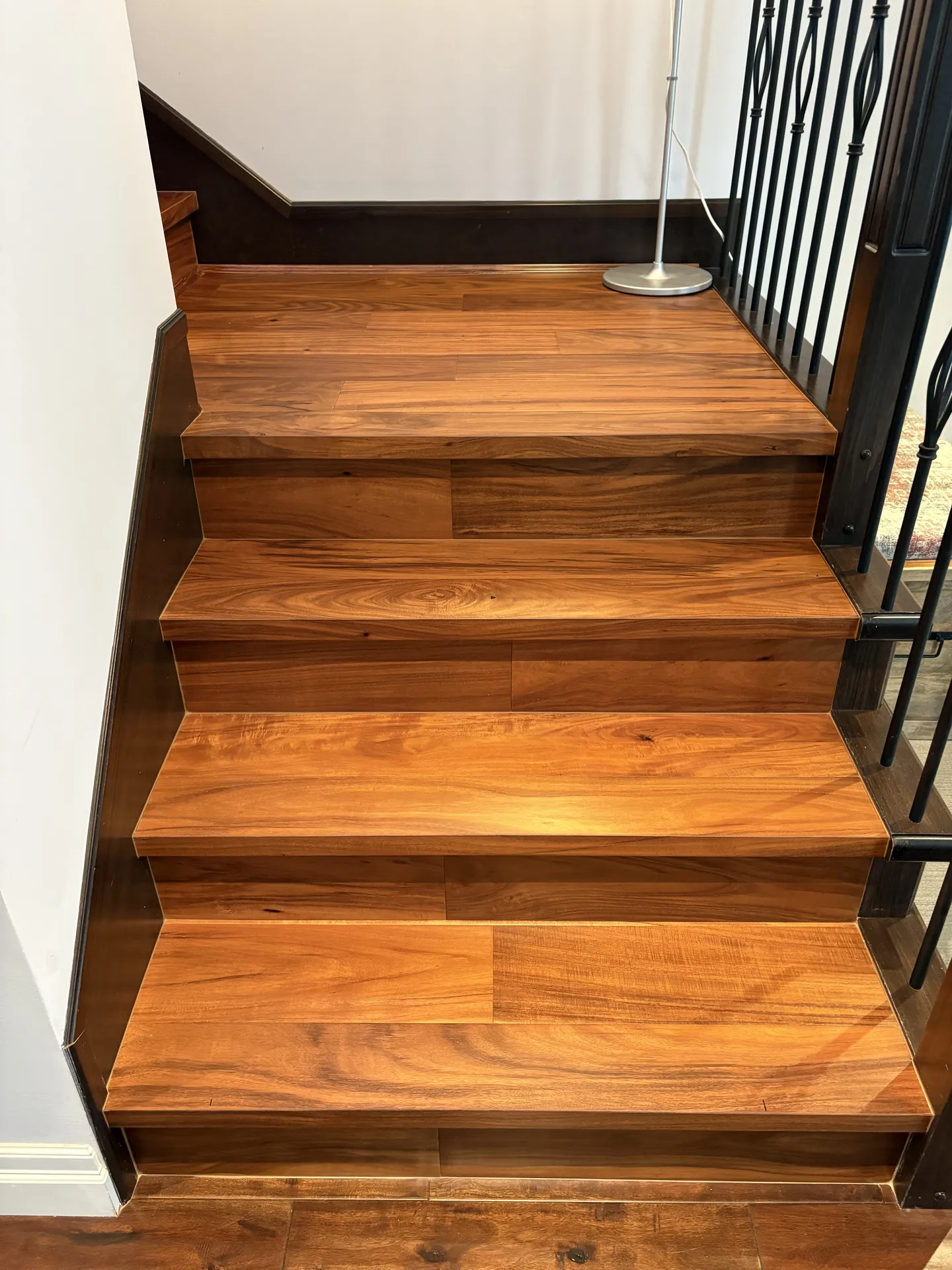 Engineered hardwood stairs installed in a home in Vancouver, BC, Canada.